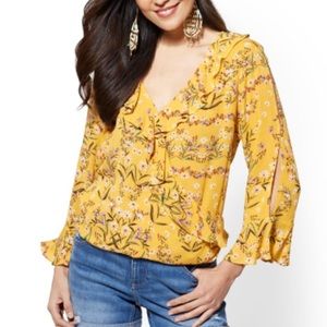 Bell SLEEVE WRAP BLOUSE New York and Company